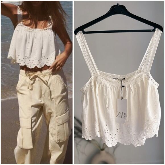 Zara Tops - ZARA EMBROIDERED COTTON TOP
OYSTER WHITE